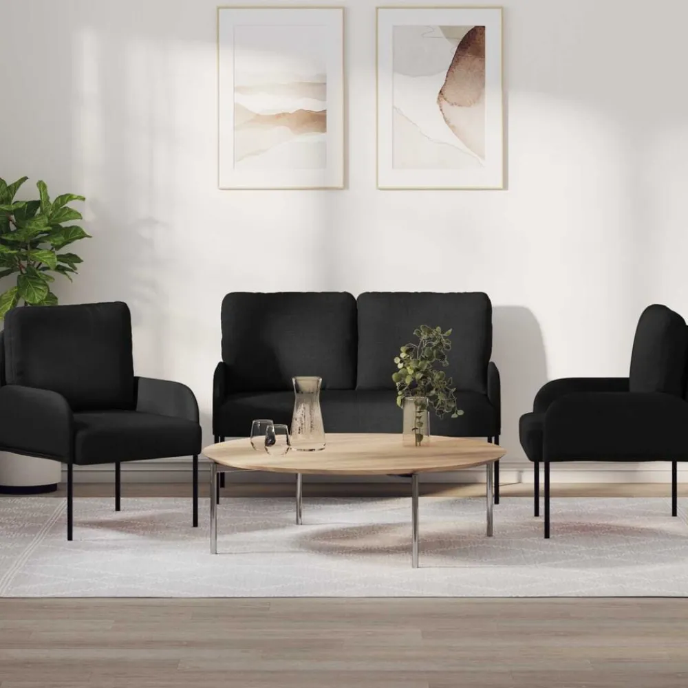 Banken*vidaXL Sofa-Sets met kussen 3 pcs 115 x 56 x 80 cm Multiplex Zwart