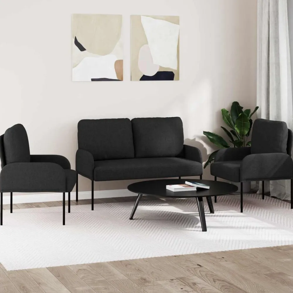 Banken*vidaXL Sofa-Sets met kussen 3 pcs 115 x 56 x 80 cm Multiplex Zwart