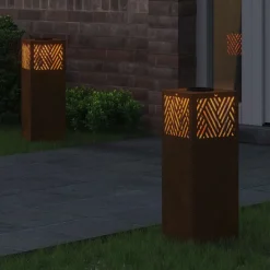 Verlichting*vidaXL Solar LED Pad Licht 2 pcs Brons Cortenstaal