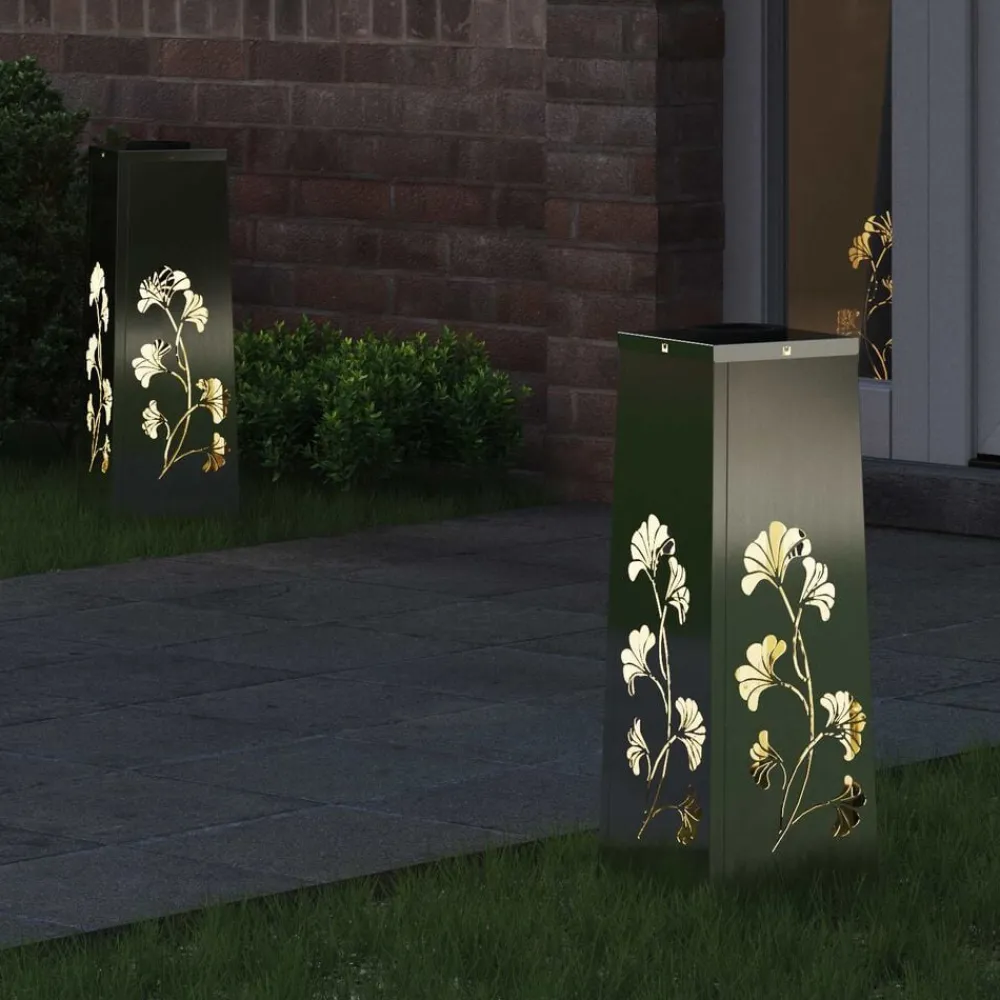 Solar LED Pad Licht 2 pcs Zilver Gegalvaniseerd staal>vidaXL