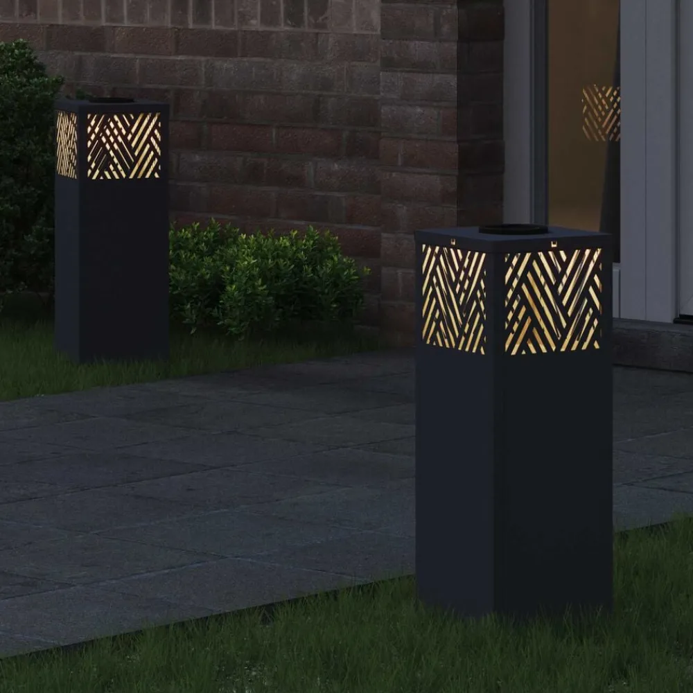 Verlichting*vidaXL Solar LED Pad Licht 2 pcs Koudgewalst staal Antraciet