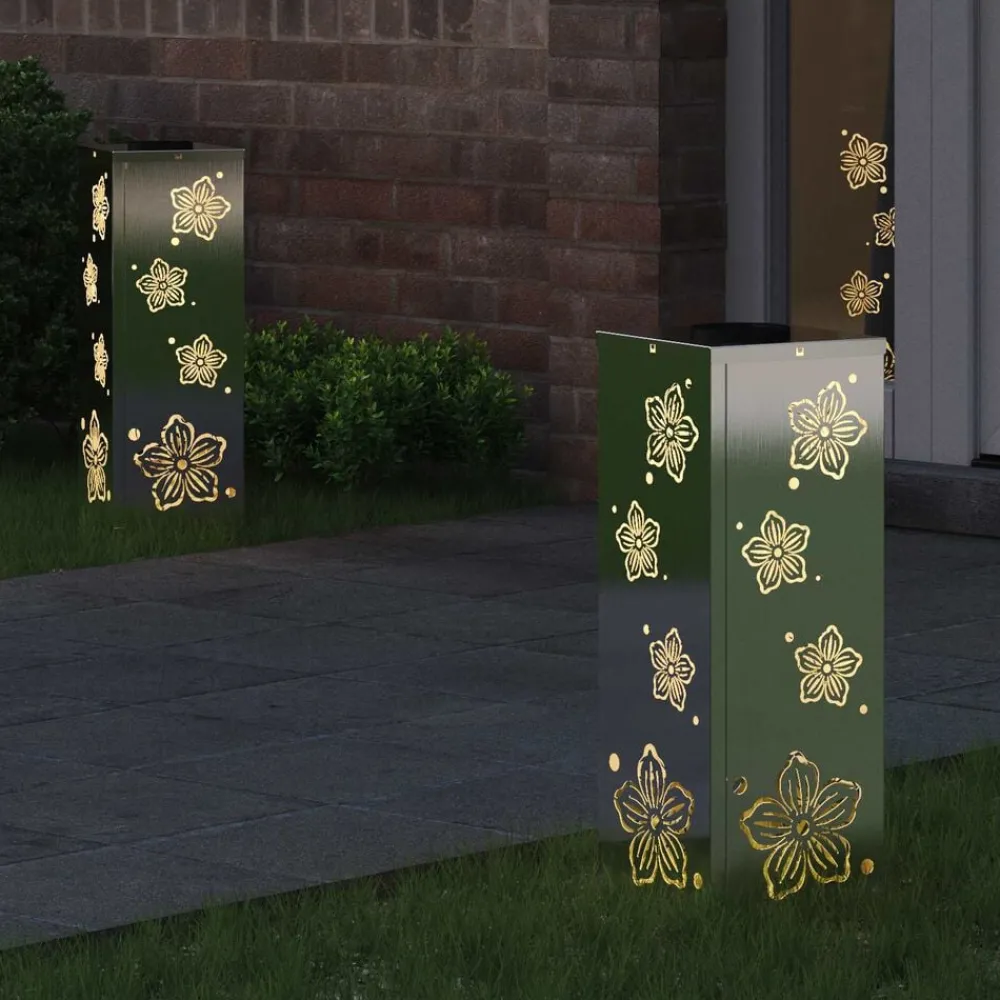 Solar LED Pad Licht 2 pcs Zilver>vidaXL Clearance