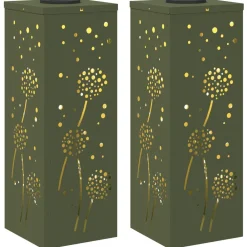 Solar LED Pad Licht 2 pcs Olijf Groen Koudgewalst staal>vidaXL Discount