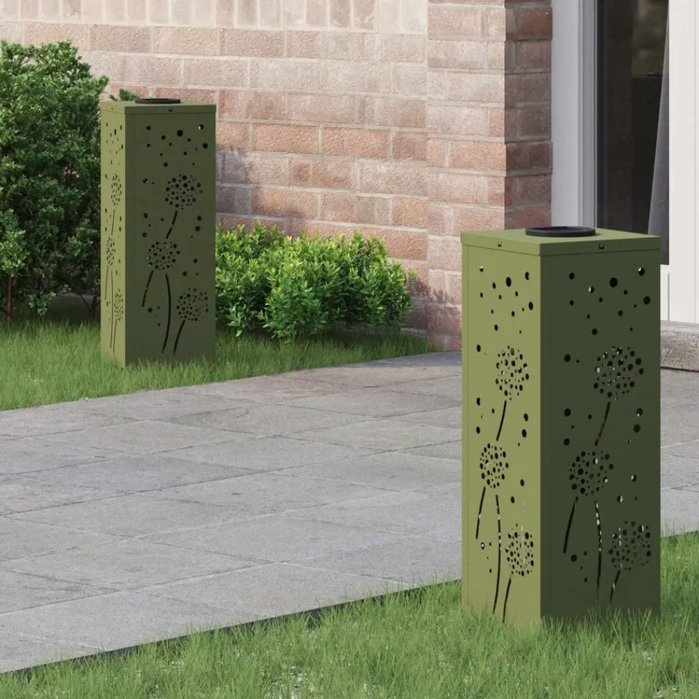 Solar LED Pad Licht 2 pcs Olijf Groen Koudgewalst staal>vidaXL Discount
