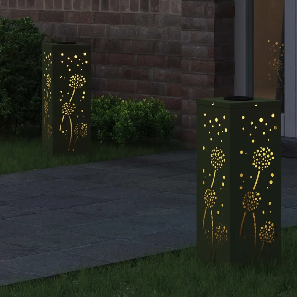 Solar LED Pad Licht 2 pcs Olijf Groen Koudgewalst staal>vidaXL Discount