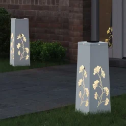 Verlichting*vidaXL Solar LED Pad Licht 2 pcs Koudgewalst staal Wit
