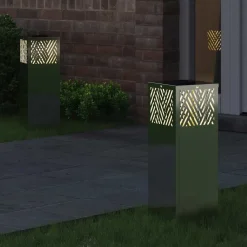 Solar LED Pad Licht 2 pcs Zilver Gegalvaniseerd><noscript><img width=