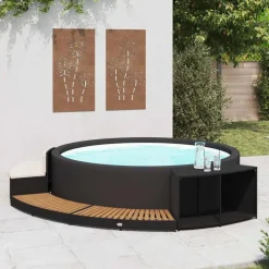 Spa-ombouw poly rattan en acaciahout zwart><noscript><img width=