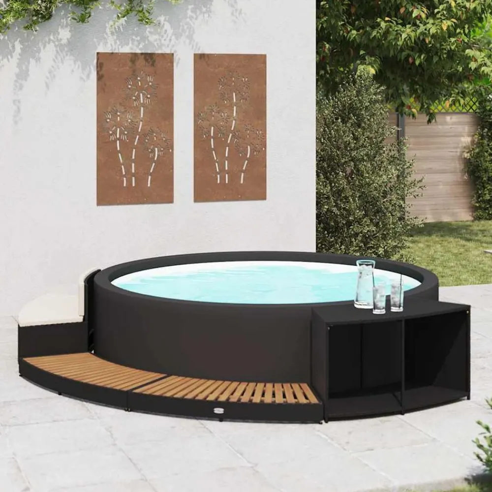 Spa-ombouw poly rattan en acaciahout zwart>vidaXL Hot