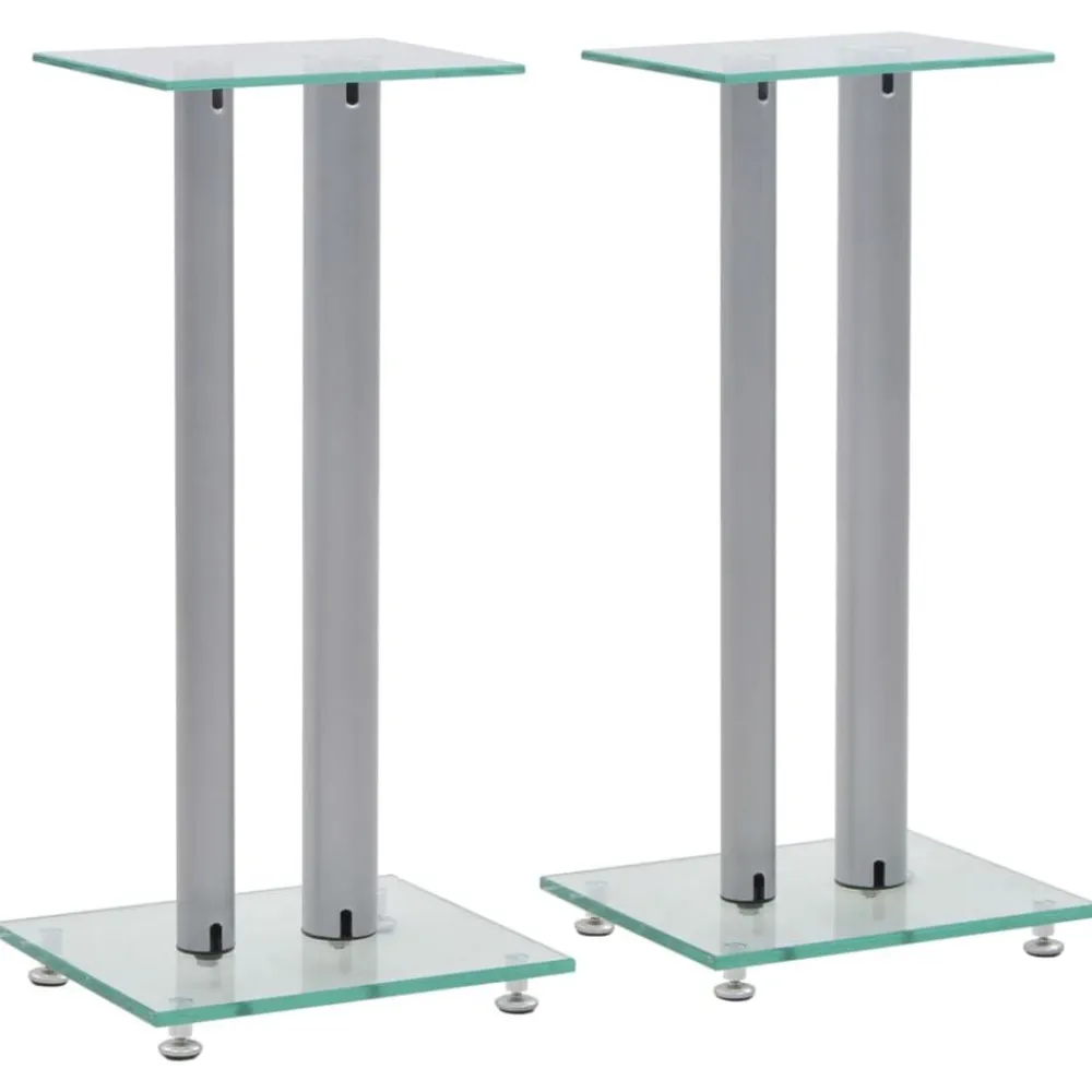 Elektronica*vidaXL Speakerstandaarden zuil-ontwerp gehard glas 2 st Zilver