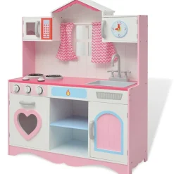Speelgoed*vidaXL Speelgoedkeuken roze en wit 82x30x100 cm hout
