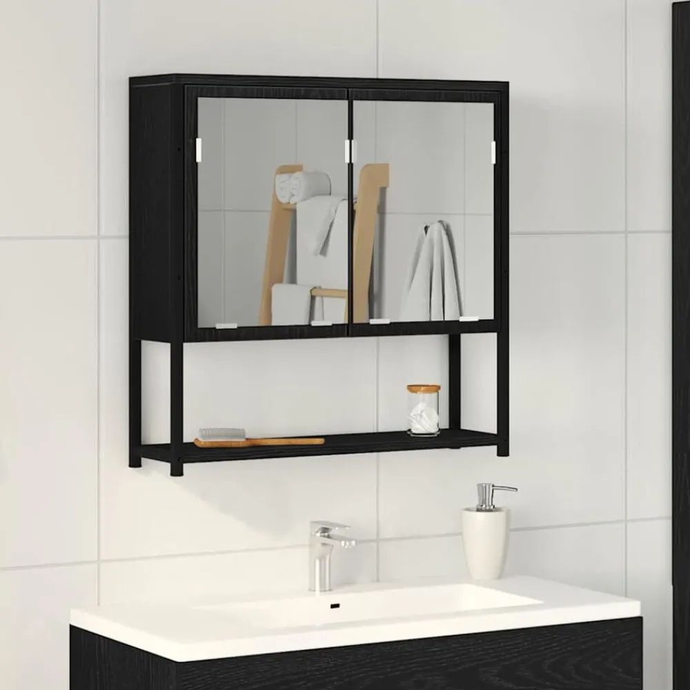 Kasten & Opbergmeubelen*vidaXL Spiegelkast met plank 60 x 16 x 60 cm Bewerkt hout Zwart eiken