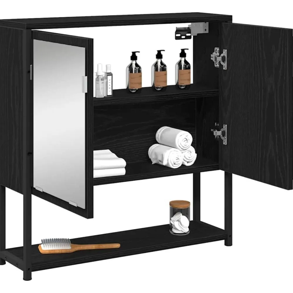 Kasten & Opbergmeubelen*vidaXL Spiegelkast met plank 60 x 16 x 60 cm Bewerkt hout Zwart eiken