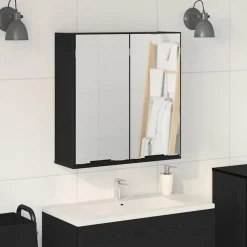 Kasten & Opbergmeubelen*vidaXL Spiegelkast met plank 64 x 20 x 67 cm Bewerkt hout Zwart eiken