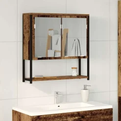 Kasten & Opbergmeubelen*vidaXL Spiegelkast met plank Oudhout 60 x 16 x 60 cm Bewerkt hout Oud hout