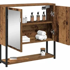Kasten & Opbergmeubelen*vidaXL Spiegelkast met plank Oudhout 60 x 16 x 60 cm Bewerkt hout Oud hout