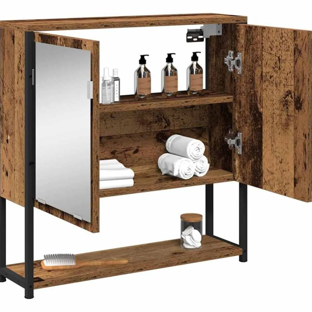 Kasten & Opbergmeubelen*vidaXL Spiegelkast met plank Oudhout 60 x 16 x 60 cm Bewerkt hout Oud hout