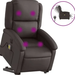 Stoelen*vidaXL Sta-op-massagestoel elektrisch echt leer Donkerbruin