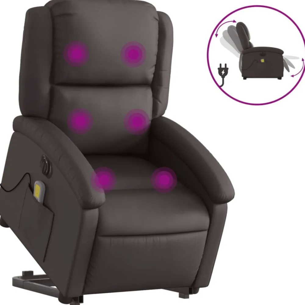 Stoelen*vidaXL Sta-op-massagestoel elektrisch echt leer Donkerbruin