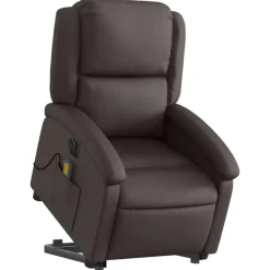 Stoelen*vidaXL Sta-op-massagestoel elektrisch echt leer Donkerbruin