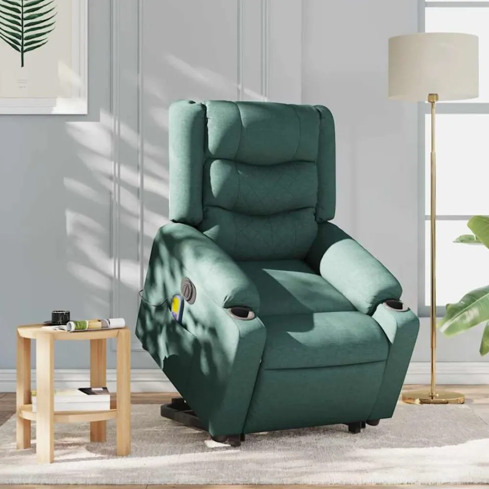 Stoelen*vidaXL Sta-op-massagestoel elektrisch verstelbaar stof Donkergroen