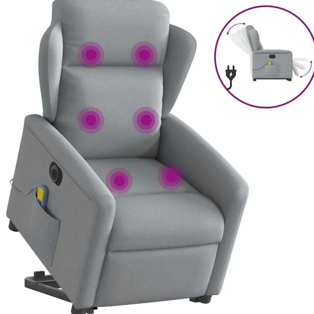 Stoelen*vidaXL Sta-op-massagestoel elektrisch verstelbaar stof Lichtgrijs