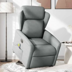 Stoelen*vidaXL Sta-op-massagestoel elektrisch verstelbaar stof Lichtgrijs