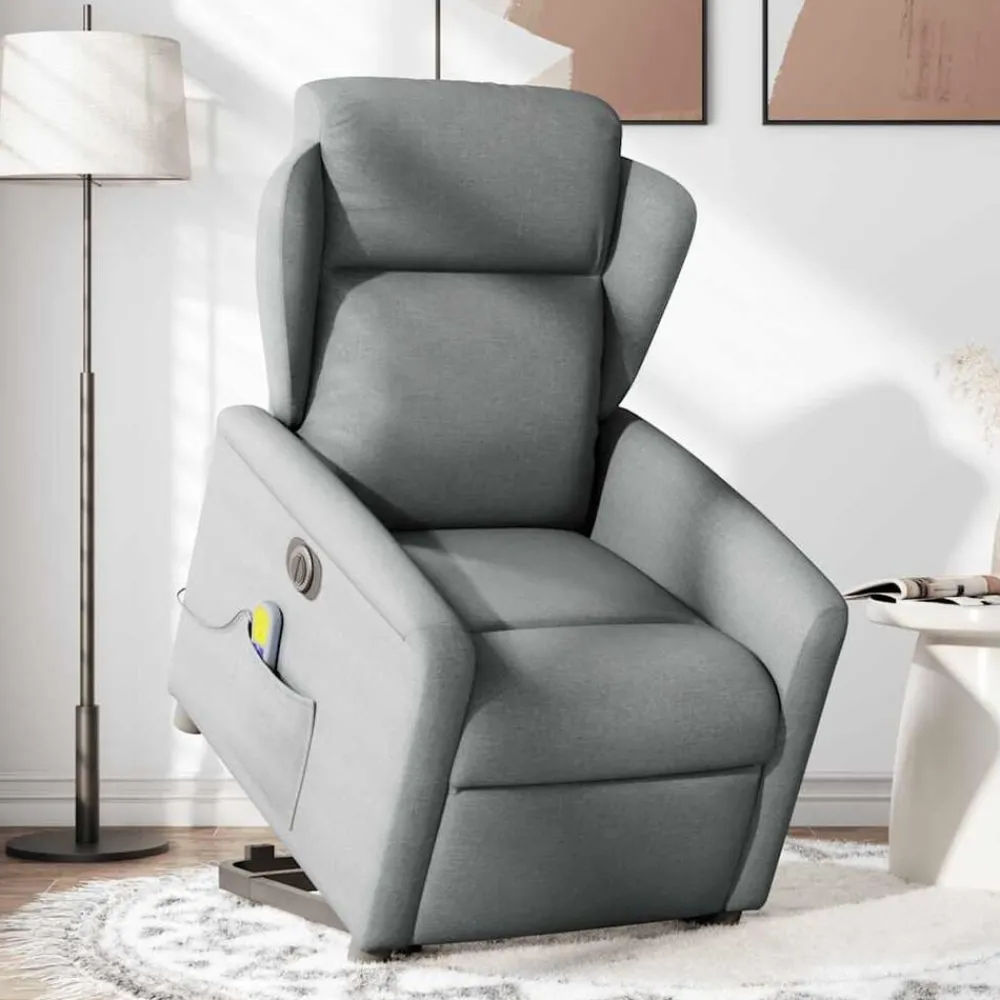 Stoelen*vidaXL Sta-op-massagestoel elektrisch verstelbaar stof Lichtgrijs
