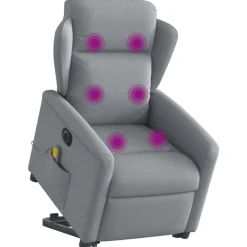 Stoelen*vidaXL Sta-op-massagestoel elektrisch verstelbaar stof Lichtgrijs