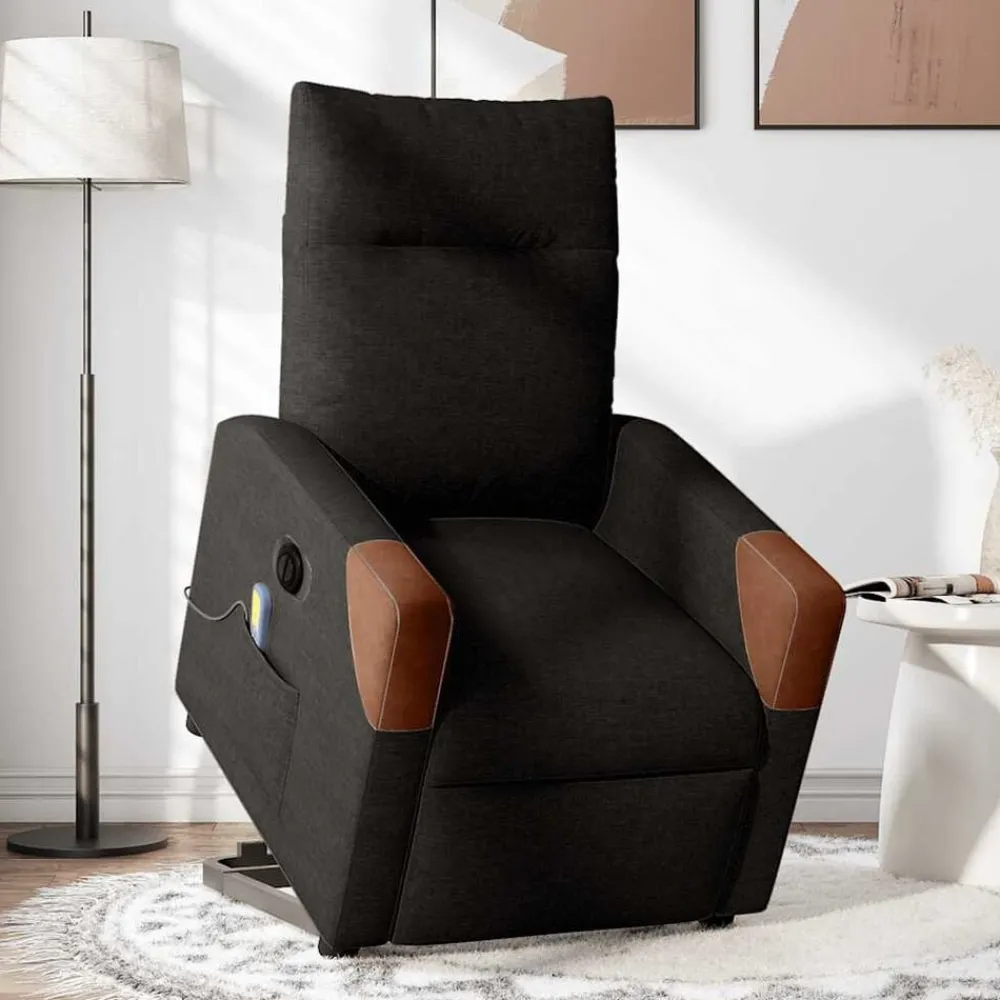 Stoelen*vidaXL Sta-op-massagestoel elektrisch verstelbaar stof Zwart