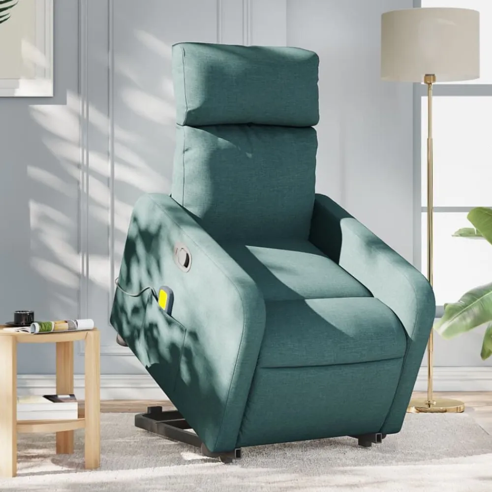 Stoelen*vidaXL Sta-op-massagestoel verstelbaar stof Donkergroen