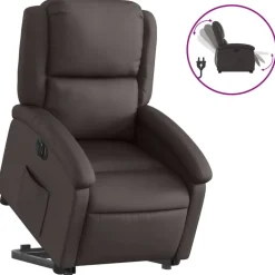 Stoelen*vidaXL Sta-op-stoel elektrisch echt leer Donkerbruin