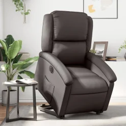 Stoelen*vidaXL Sta-op-stoel elektrisch echt leer Donkerbruin