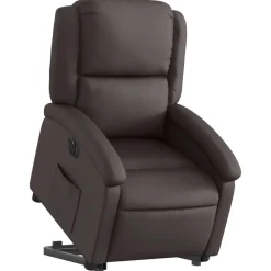 Stoelen*vidaXL Sta-op-stoel elektrisch echt leer Donkerbruin