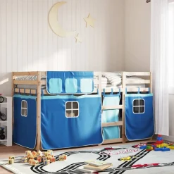Stapelbed met gordijnen 90x200 cm massief grenenhout>vidaXL Discount