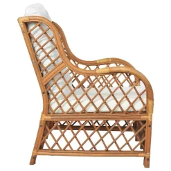 Stoel met kussen natuurlijk rattan en linnen><noscript><img width=