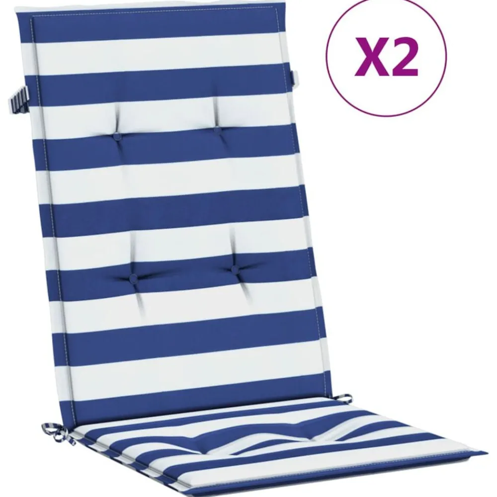 Stoelkussens 2 st hoge rug gestreepte stof wit en blauw>vidaXL New