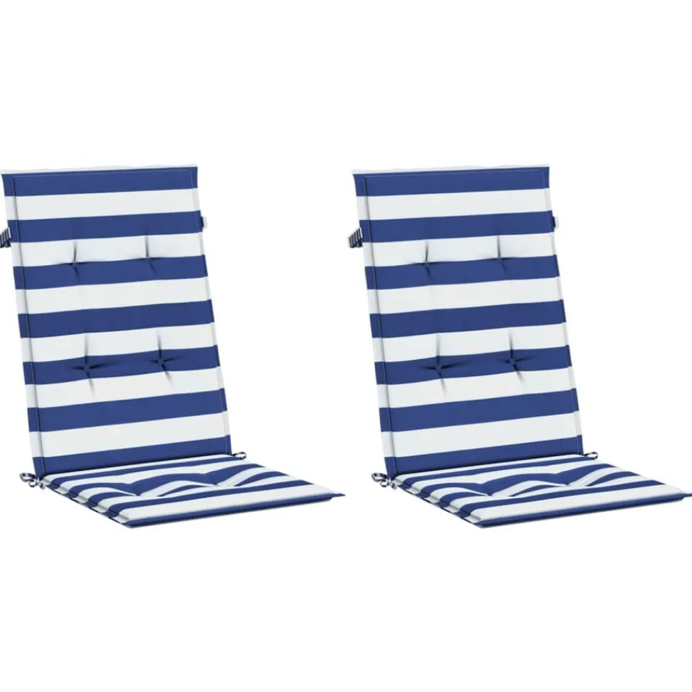 Stoelkussens 2 st hoge rug gestreepte stof wit en blauw>vidaXL New