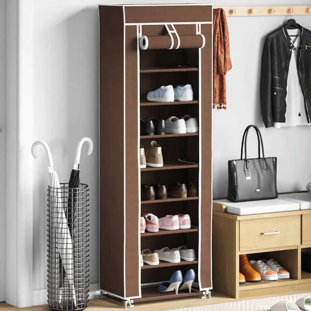 Huishoudelijke Benodigdheden*vidaXL Stoffen schoenenrek met hoes 162 x 57 x 29 cm Bruin