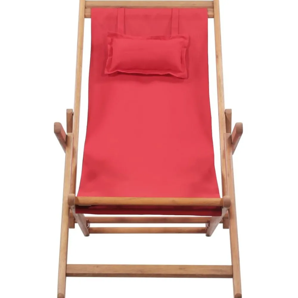 Tuinmeubelen*vidaXL Strandstoel inklapbaar stof en houten frame Rood