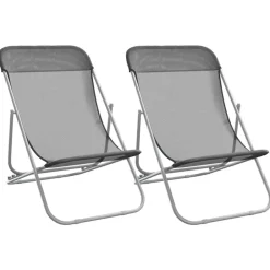 Tuinmeubelen*vidaXL Strandstoelen 2 st textileen en gepoedercoat staal Grijs