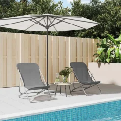 Tuinmeubelen*vidaXL Strandstoelen 2 st textileen en gepoedercoat staal Grijs