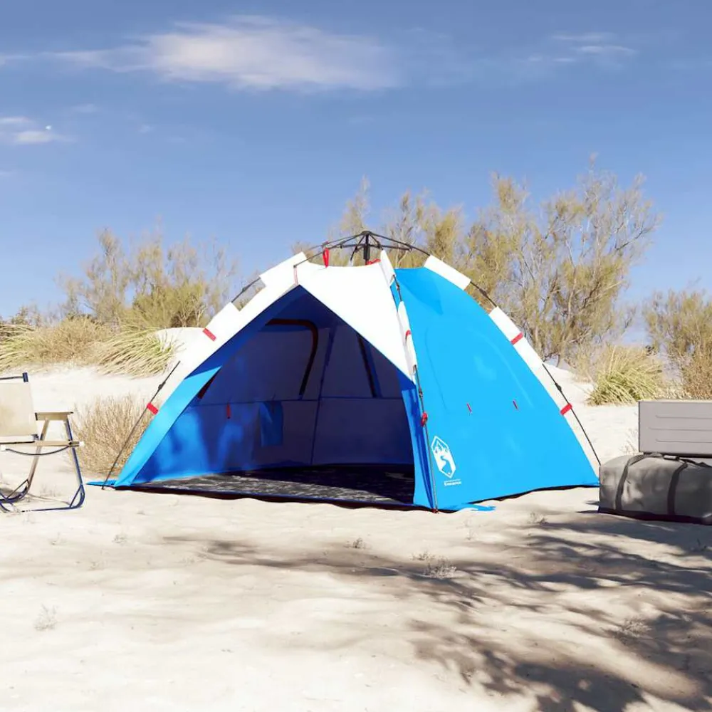 Buitensport*vidaXL Strandtent 3-persoons waterdicht snelontgrendeling azuurblauw