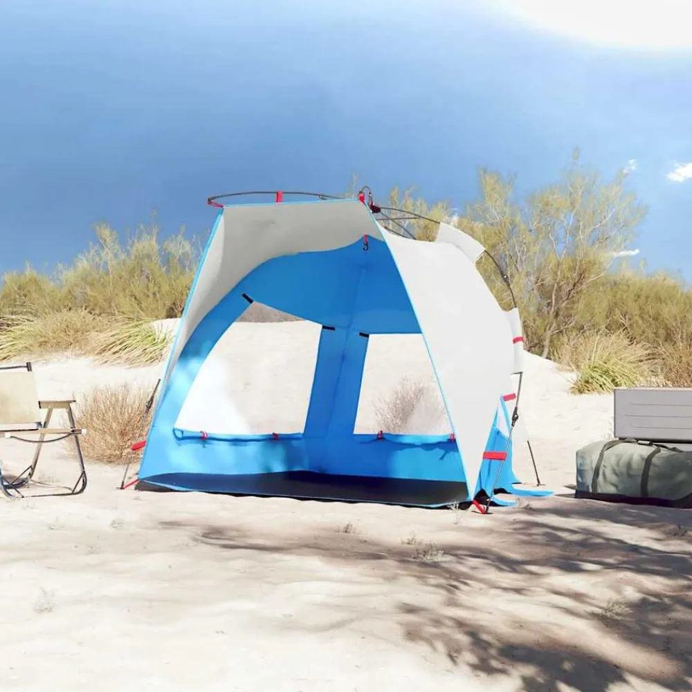Buitensport*vidaXL Strandtent 2-persoons waterdicht snelontgrendeling azuurblauw