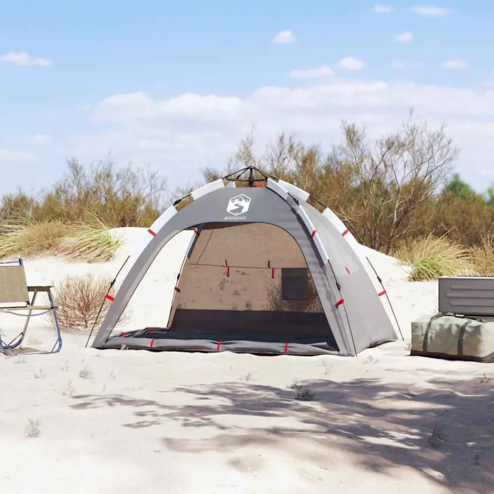 Buitensport*vidaXL Strandtent 2-persoons waterdicht snelontgrendeling Grijs