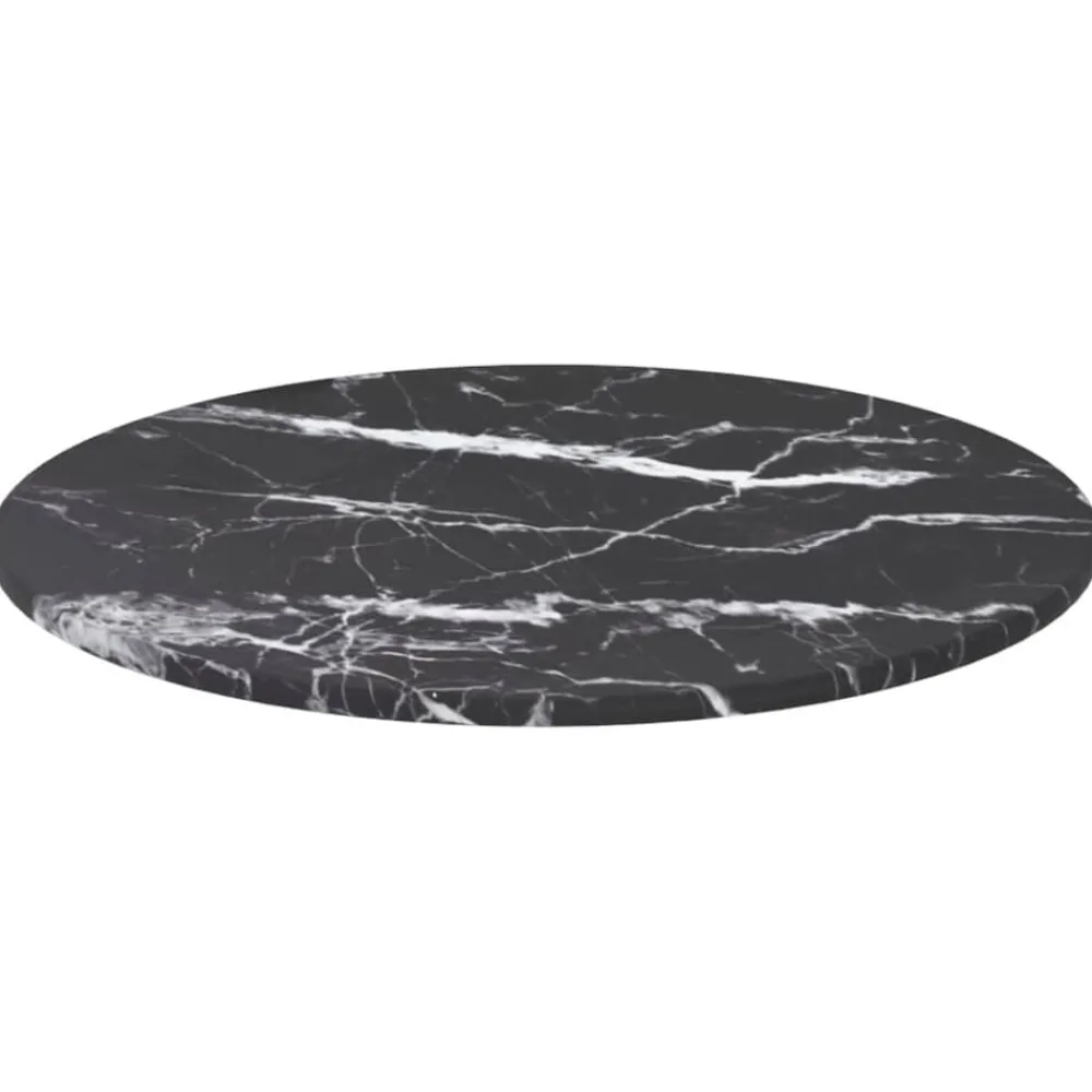 Tafelblad Ø30x0,8 cm gehard glas met marmerontwerp zwart>vidaXL New