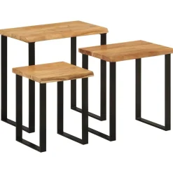 Tafels*vidaXL Tafeltjesset 3 st met natuurlijke rand massief acaciahout Bruin en zwart