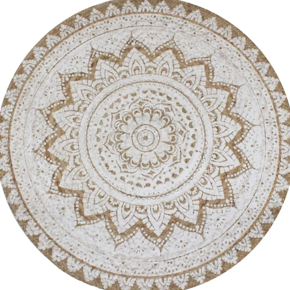 Woon- & Tuinaccessoires*vidaXL Tapijt met print rond 90 cm gevlochten jute