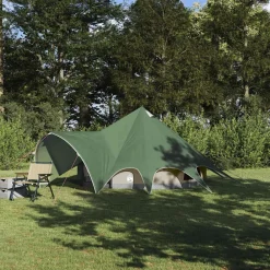 Buitensport*vidaXL Teepee Tent 3-Person met dak en Grijs 312 x 312 x 197 cm Groen