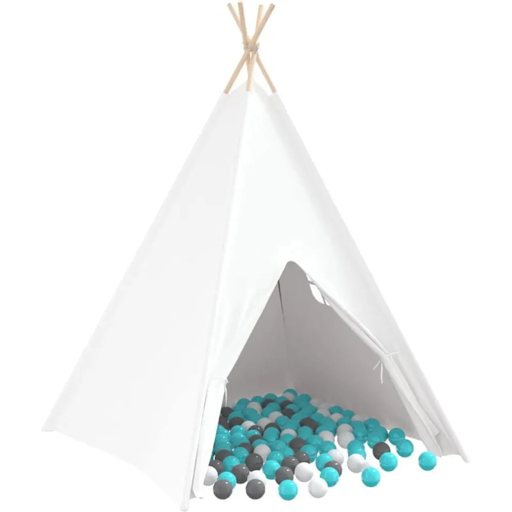 Buitenspeelgoed*vidaXL Teepee Tent Wit 120 x 120 x 150 cm Stof en Plastic Wit/grijs/mint